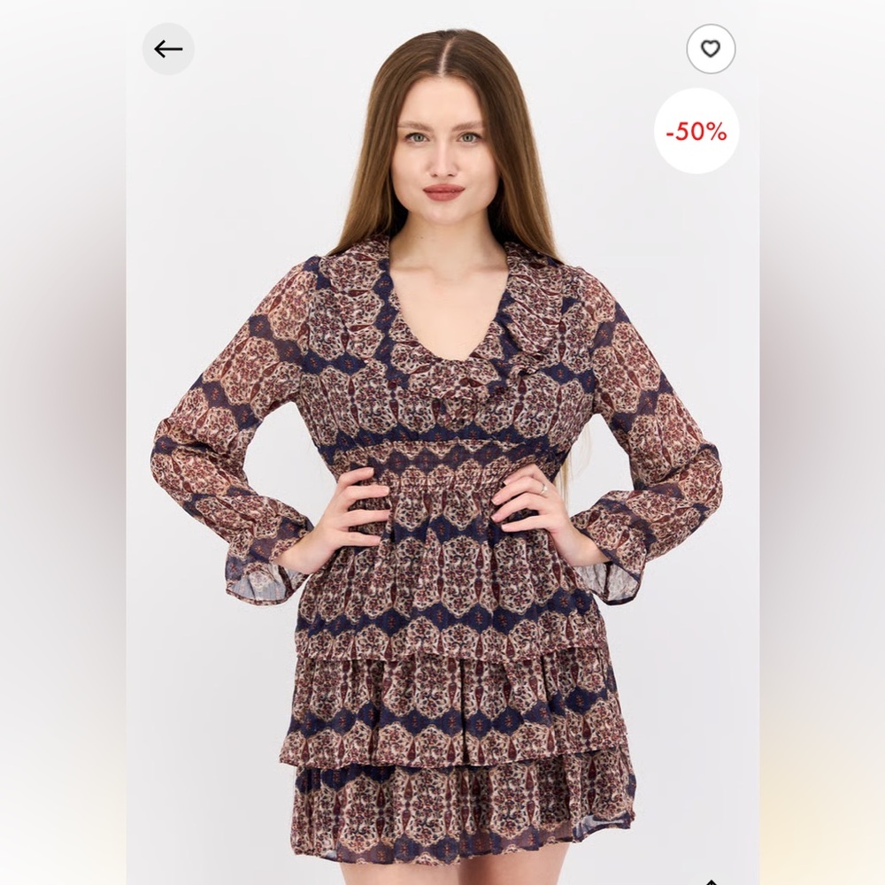 DEX Allover Print Ruffle Trim Mini Dress, Blue Combo - Size Small
